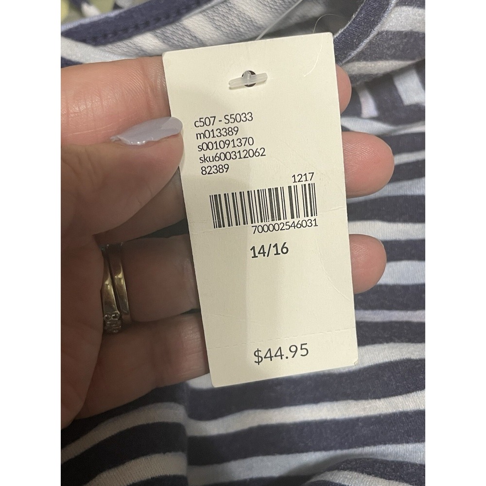 New Lane Bryant Top Women's Plus 14/16 Navy V-Neck 3/4 Bell Sleeve Striped Shirt - Picture 6 of 9